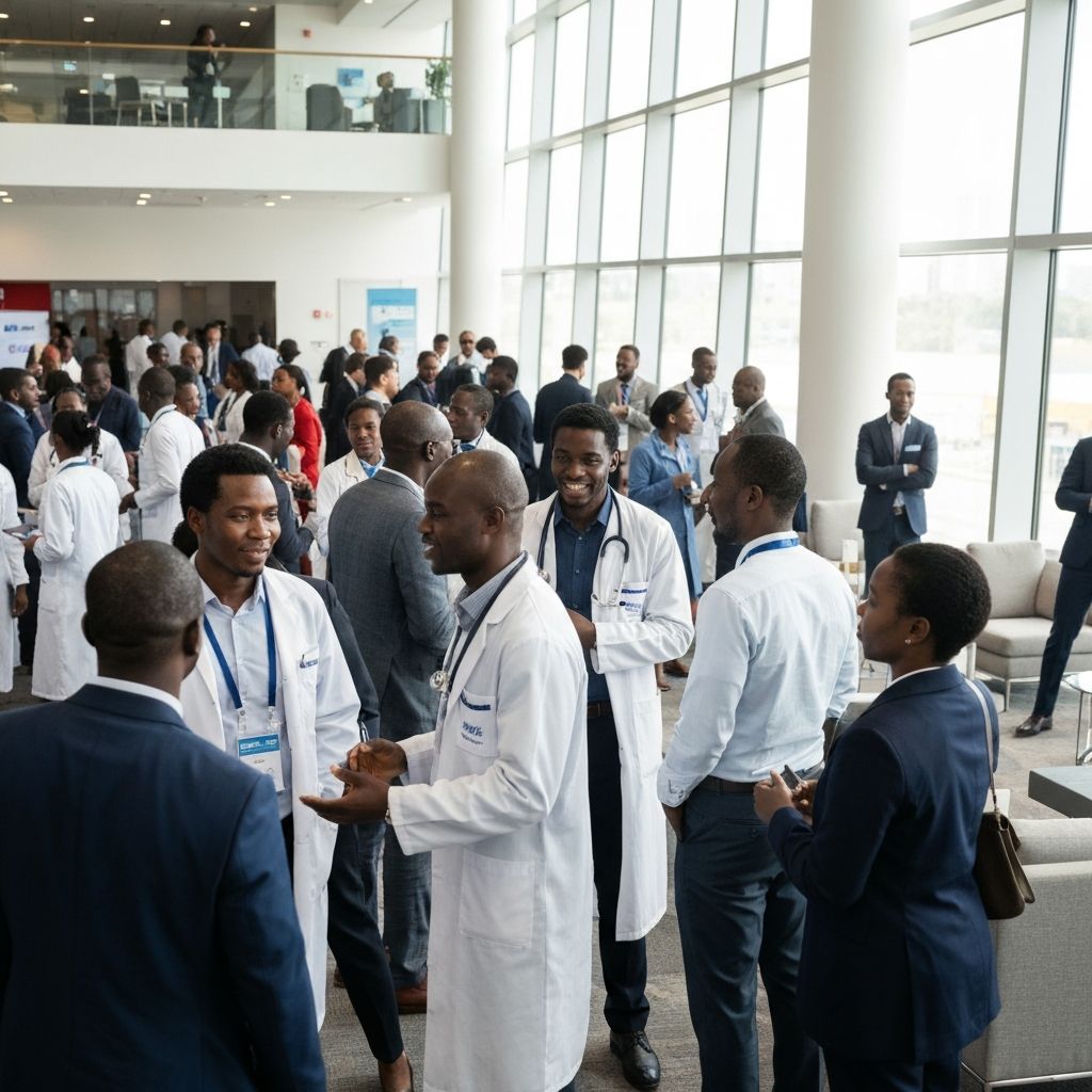 African healthcare professionals networking at a medical conference